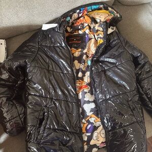 Nickelodeon Black Puffer Jacket with Cartoon Lining